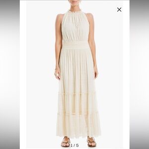 Mock Neck Lace Mesh Dress XL Cream